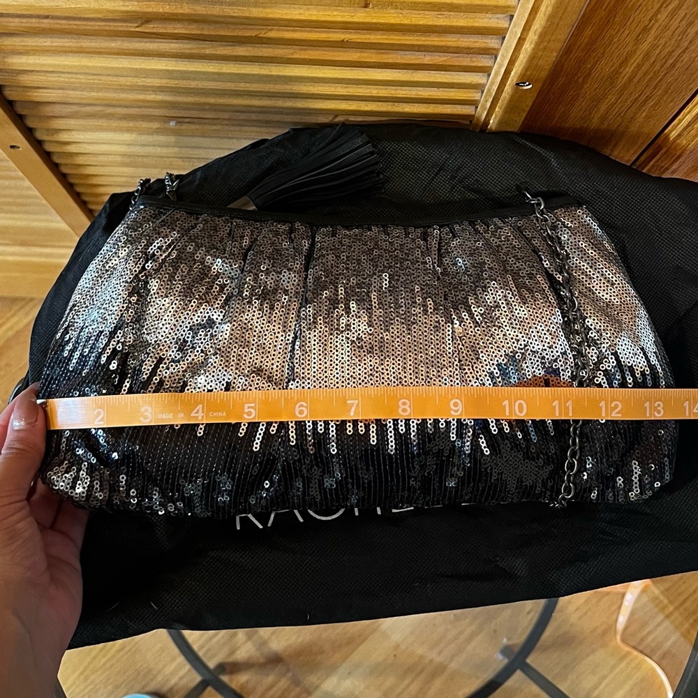 Rachel Zoe Black/Silver Sequin Clutch with Chain NWOT💎 - Picture 8 of 11